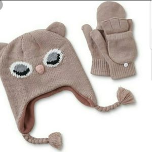 Girl owl hat and glove set